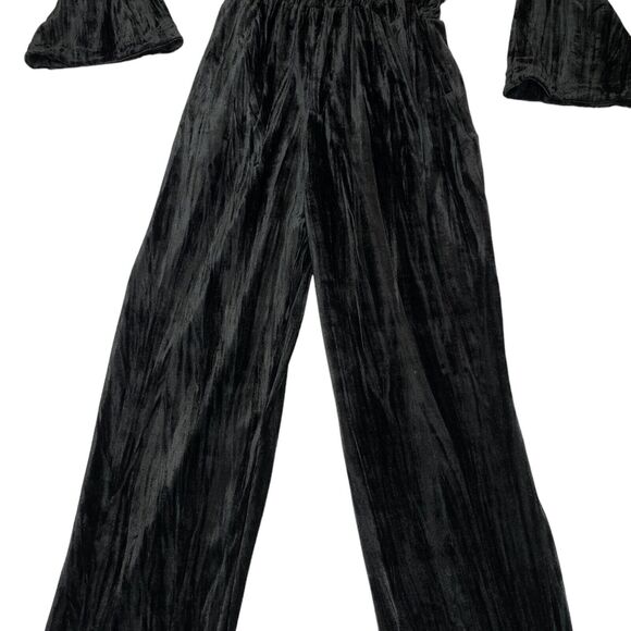 A New Day Jumpsuit Womens Small Black Velvet Empire Waist V Neck Straight Leg - Picture 14 of 16